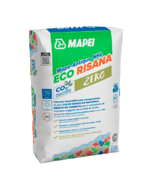 MAPE-ANTIQUE NHL ECO RISANA (20Kg) - L’intonaco deumidificante monoprodotto a base di pura calce idraulica naturale e materiale riciclato, esente da cemento.
