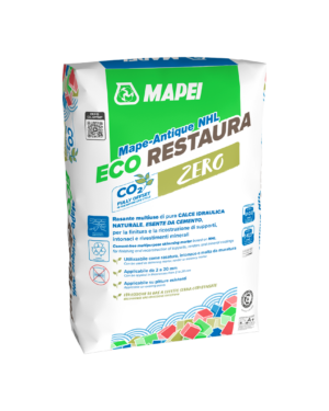 MAPE-ANTIQUE NHL ECO RESTAURA (25Kg - Colore: AVORIO) - Rasante multiuso traspirante, a base di pura calce idraulica naturale, esente da cemento, per la finitura e la ricostruzione di supporti, intonaci e rivestimenti, applicabile in spessori da 2 a 20 mm, anche su vecchie pitture.