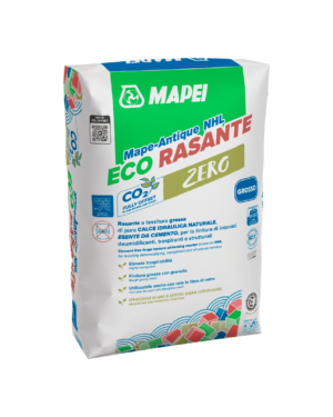 MAPE-ANTIQUE NHL ECO RASANTE GROSSO (25Kg) - Eco malta da rasatura traspirante a tessitura grossa, a base di pura calce idraulica naturale, per la finitura grossa di intonaci.
