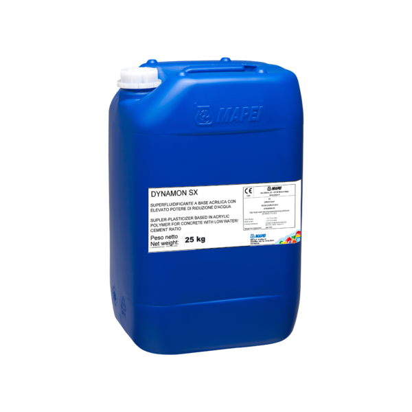 DYNAMON SX (25Kg) - Superfluidificante a base acrilica modificata per calcestruzzi caratterizzati da basso rapporto acqua/cemento, alte resistenze meccaniche e lungo mantenimento della lavorabilità.
