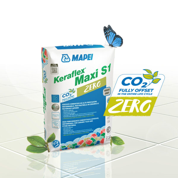 KERAFLEX MAXI S1 ZERO (Bianco (PALLETS (50*23) 1150Kg)) - Adesivo cementizio grigio e bianco ad alte prestazioni, a scivolamento verticale nullo, a tempo aperto allungato, deformabile, con tecnologia Low Dust, speciale per piastrelle in ceramica e pietra naturale di grandi formati. - immagine 2