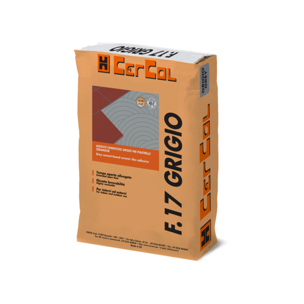 F.17 GRIGIO (25Kg) - Adesivo monocomponente al quarzo, a base di cementi PTL 52,5R ed additivi speciali.