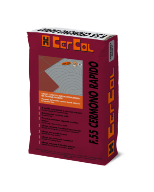 F.55 CERMONO RAPIDO (Grigio 25Kg) - Adesivo monocomponente deformabile al quarzo a legante misto, rapida essiccazione, scivolamento verticale nullo, a base di cementi PTL 52,5R ed additivi speciali.