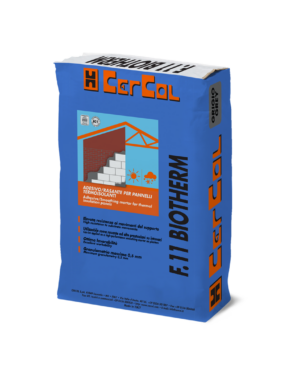 F.11 BIOTHERM (Bianco - Grigio) (25Kg) - Adesivo/rasante a legante misto a base di cementi PTL 52,5R, quarzo ed additivi speciali per l’istallazione di pannelli isolanti (sistema a cappotto) e la successiva rasatura.