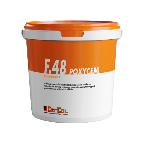 F.48 POXYCEM (KIT A+B 2Kg) - Adesivo epossidico strutturale bicomponente con bassa viscosità ad elevata resistenza meccanica per tutti i supporti comunemente utilizzati in edilizia.