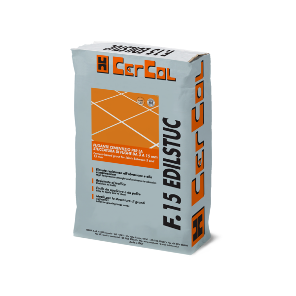 F.15 EDILSTUC 3-15 mm (25Kg) - Fugante monocomponente a base di cementi speciali ad elevata resistenza all’abrasione e compressione.