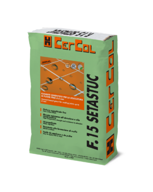 F.15 SETASTUC 0-6 mm (25Kg) - Fugante monocomponente idrorepellente, antimuffa, a base di cementi speciali ad elevata resistenza all'abrasione e compressione.