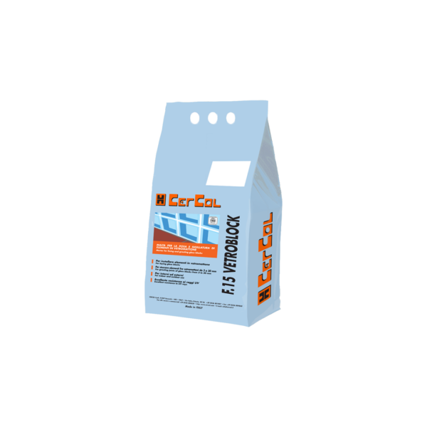 F.15 VETROBLOCK (5Kg) - Malta speciale monocomponente per la posa e la contemporanea stuccatura di elementi in vetromattone.