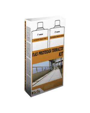 F.65 PROTEGGI TERRAZZE (KIT 1Lt+1Lt) - Kit protettivo a base solvente per il trattamento e il consolidamento superficiale di superfici esterne assorbenti.