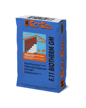 F.11 BIOTHERM GM  (Bianco - Grigio) (25Kg) - Adesivo/rasante fibrorinforzato a base polimero/cemento per l’incollaggio e la rasatura di pannelli termoisolanti e per sistemi di isolamento a cappotto.