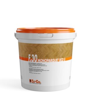 F.30 MONOPARQUET ECO S (15Kg) - Adesivo monocomponente a base di polimeri sililati, completamente esente da solventi (secondo TRGS 610), a bassissime emissioni di sostanze organiche volatili (EMICODE EC1PLUS), per l’incollaggio di parquet prefinito multistrato e pavimenti in legno massiccio.