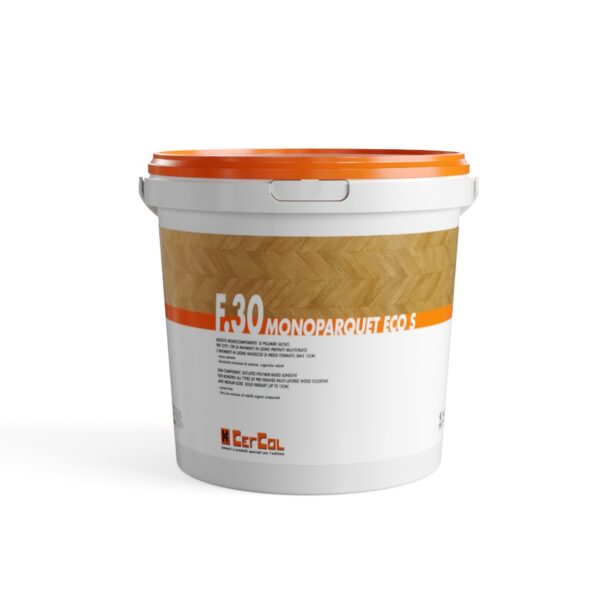 F.30 MONOPARQUET ECO S (15Kg) - Adesivo monocomponente a base di polimeri sililati, completamente esente da solventi (secondo TRGS 610), a bassissime emissioni di sostanze organiche volatili (EMICODE EC1PLUS), per l’incollaggio di parquet prefinito multistrato e pavimenti in legno massiccio.